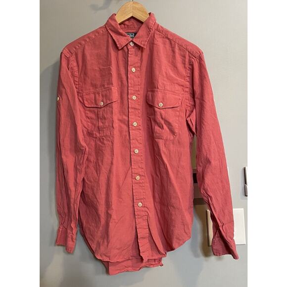 Polo Ralph Lauren Shirt Linen Button Up Vintage Preppy Custom Fit Mens Medium - Picture 1 of 8
